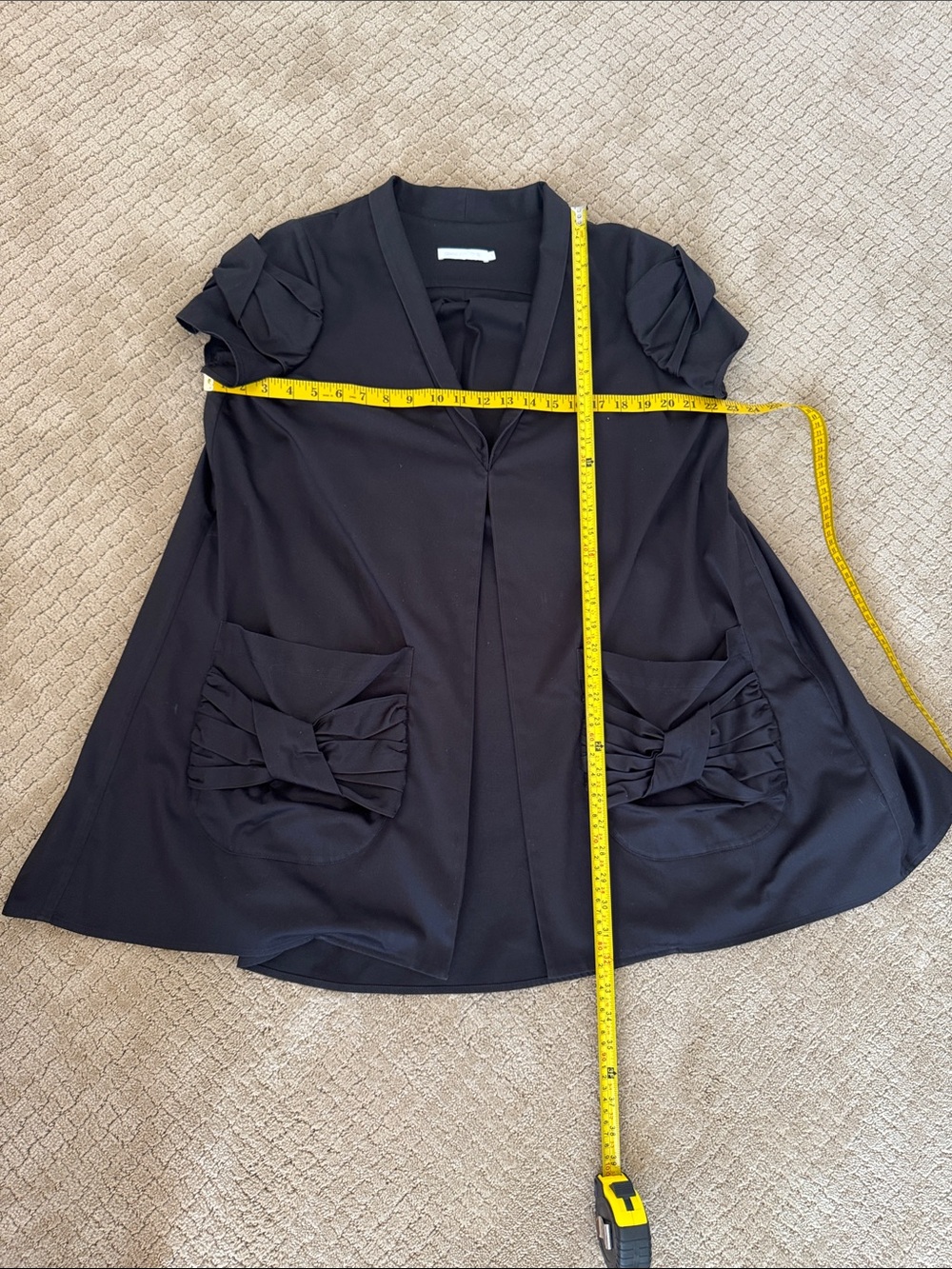 Anne Fontaine Black Ruched Bow Pocket Short Sleeve One Button Jacket - Picture 8 of 10